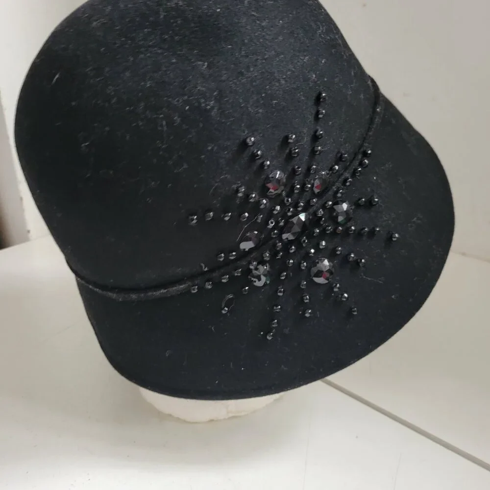 Vintage Black Wool Hat 1920's Styling bucket Hat - Picture 5 of 6